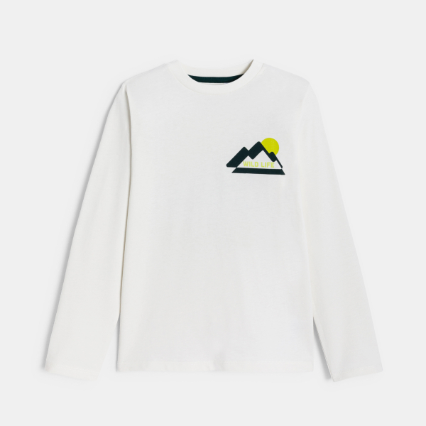 تيشيرت مزين برسوم، باللون الأبيض للفتيان